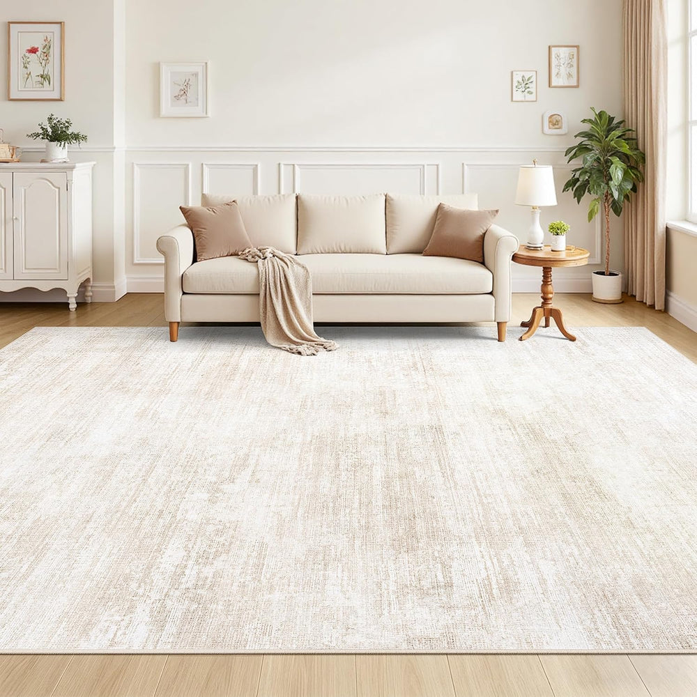 Tosuoka Washable Rug 8x10 Area Rugs for Living Room, Beige Cream Abstract