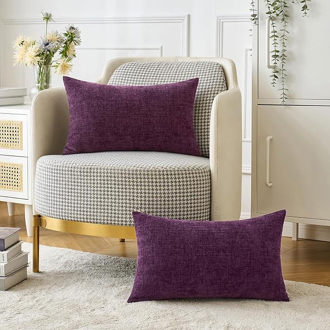 MIULEE Pack of 2 Couch Throw Pillow Covers 12x20 Inch Soft Plum Purple Chenille - Image 5