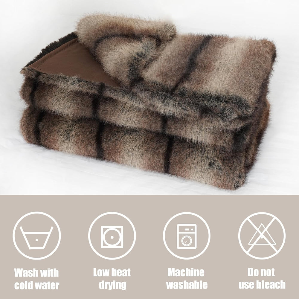 INCHGRASS Faux Mink Fur Blanket Luxury Fur Throw Blanket Sofa Fluffy Blanket ...