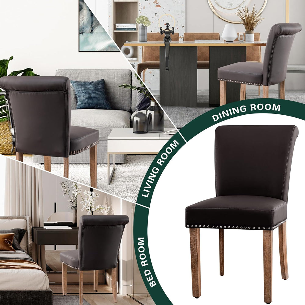 CHUN YI Dining Chairs Set of 2, Faux Leather Dining Room Chairs, Upholstered ...