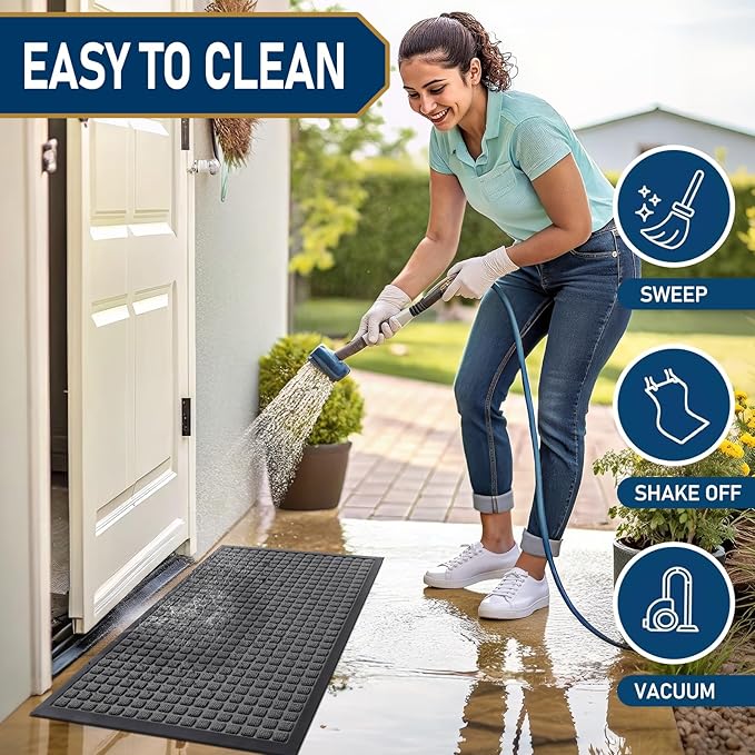 Smiry Front Door Mat Outside Entrance, Heavy Duty Natural Rubber Doormat - Image 5