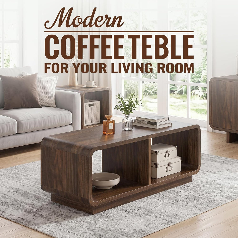 48" Modern Coffee Table with Storage Shelf, Living Room, Walnut