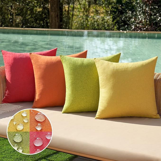MIULEE Pack of 4 Decorative Outdoor Throw Pillow Covers Linen Waterproof Pillow by MIULEE