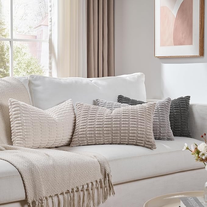 Fancy Homi Set of 4 Grey and White Long Lumbar Rectangle Decorative Throw by Fancy+Homi
