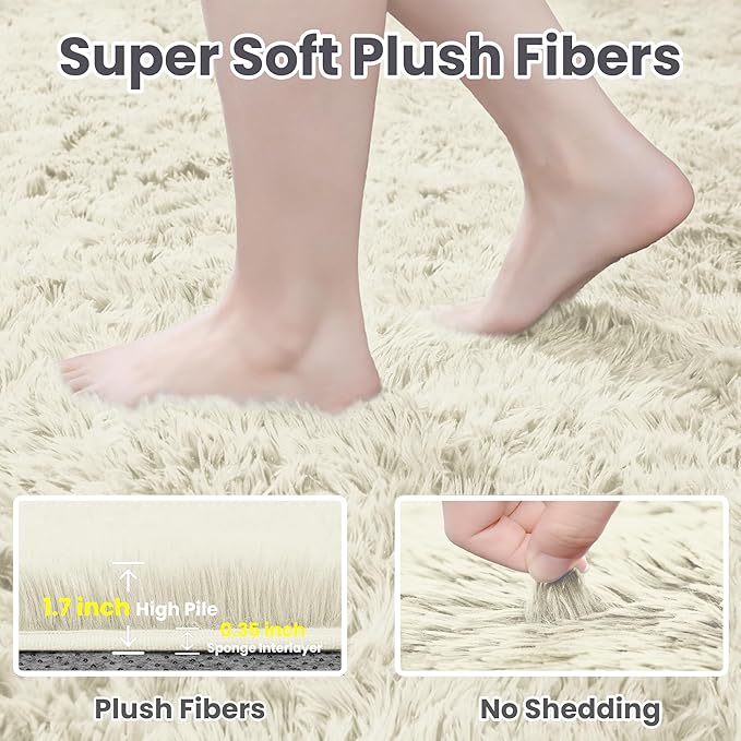8x10 Area Rugs for Living Room Rug: Soft Fluffy Shag Cream White Rugs for - Image 5