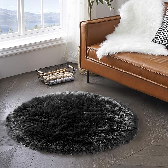 Latepis Black Round Rug 3ft Small Circle Rugs - Image 7