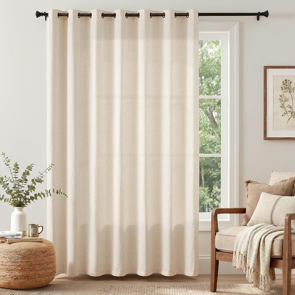 jinchan Linen Curtain 84 Inch Light Filtering Grommet 1 Panel Beige