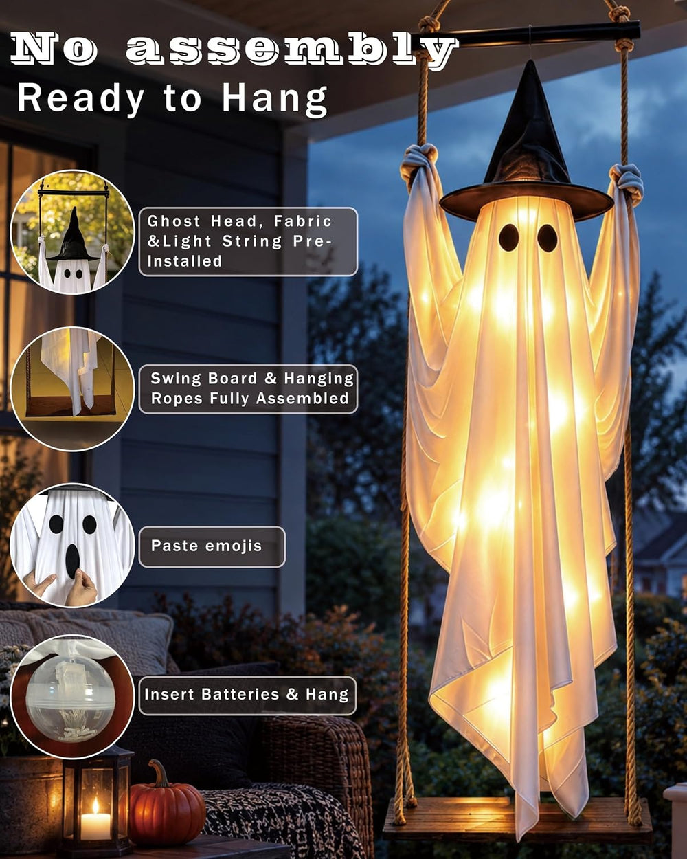 5.2FT Large Halloween Hanging Swing Ghost Decorations Outdoor Pre-Assembled