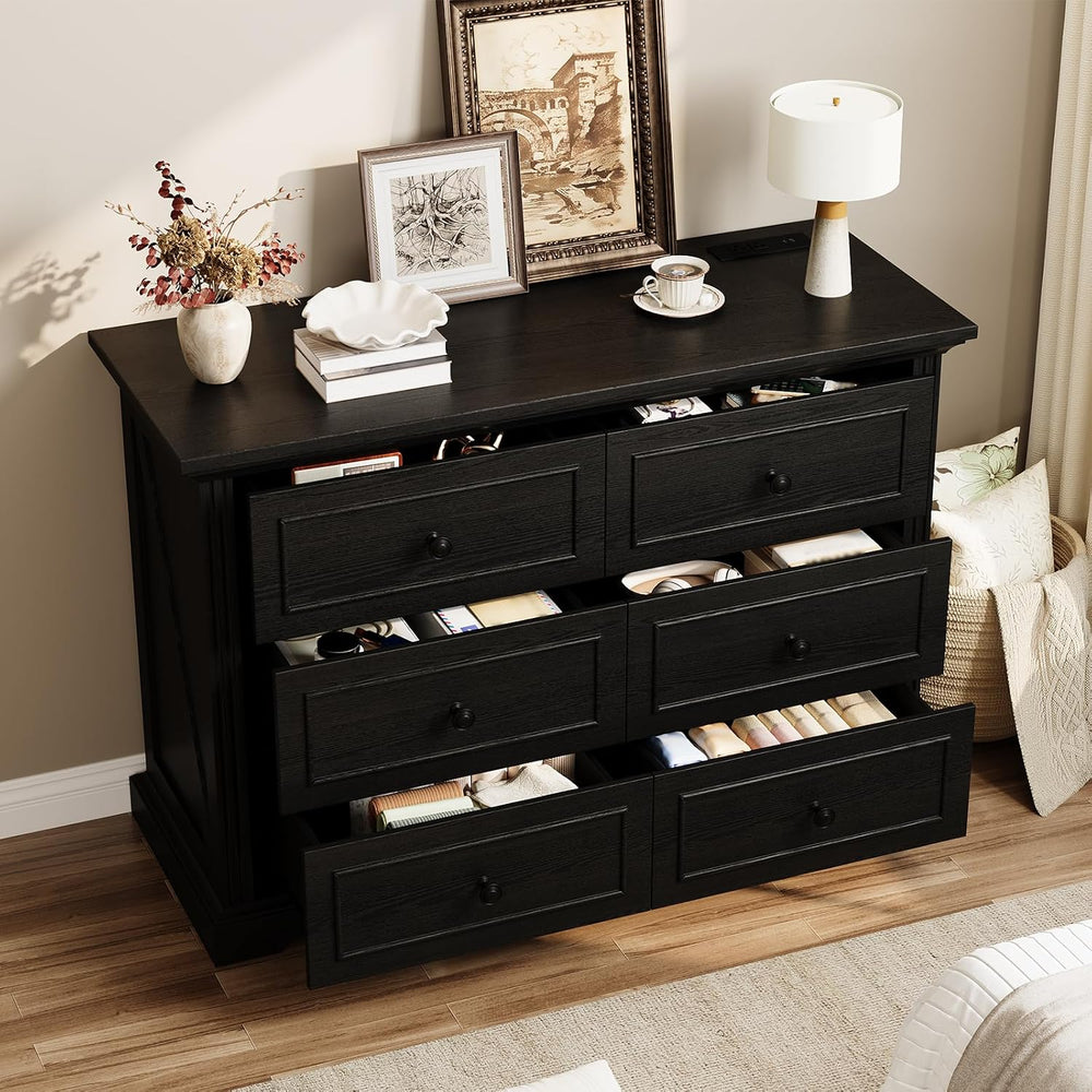 Farmhouse 6 Drawer Dresser for Bedroom, 47" Wide Wood Chest of Drawers w...