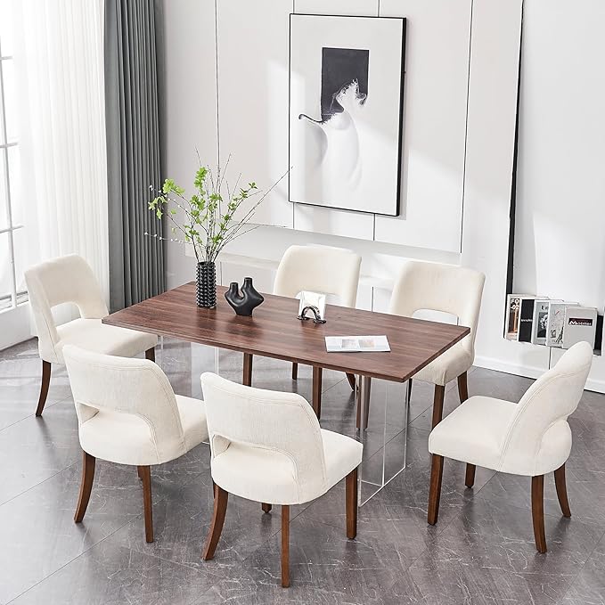 VKNOW Wooden Dining Chairs Set of 2, Modern Fabric Upholstered Dining Room Ch...