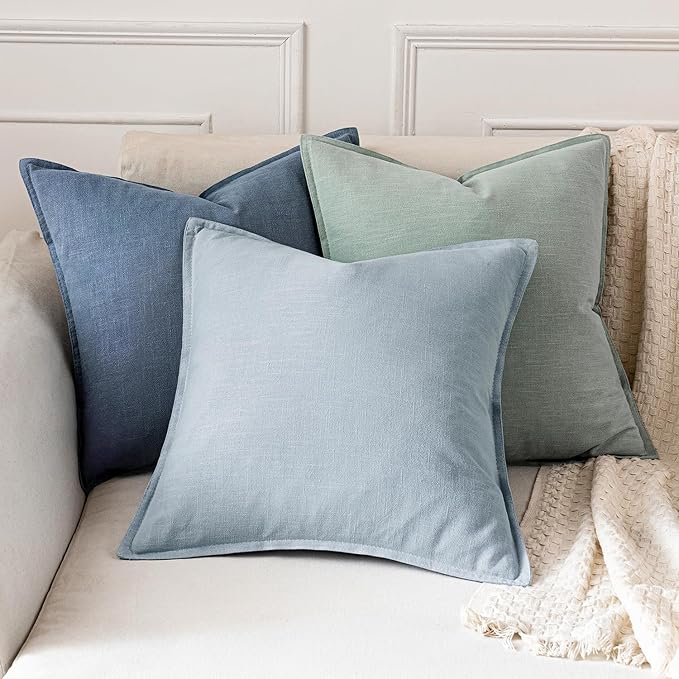 MIULEE Decorative Linen Euro Sham Pillow Covers 24x24 Inch Blue Ashes Boho - Image 5