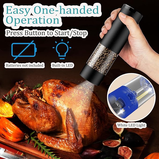 Electric Salt and Pepper Grinder, Automatic Battery Pepper Mill Shakers - Image 3