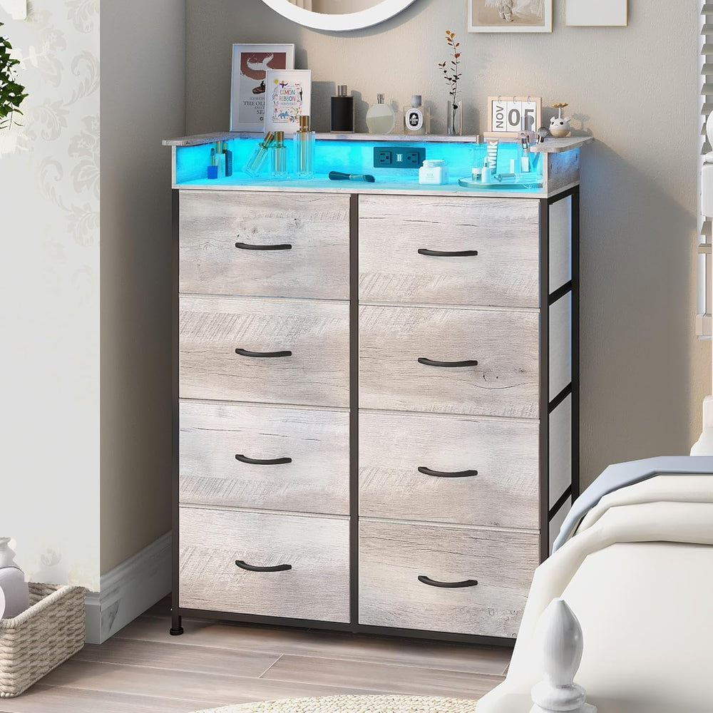 Dresser for Bedroom with Charing Station Grey Dresser with LED Lights Tall Dr...