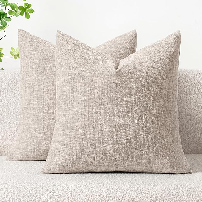 MIULEE Pack of 2 Couch Throw Pillow Covers 16x16 Inch Soft Light Brown Chenille by MIULEE
