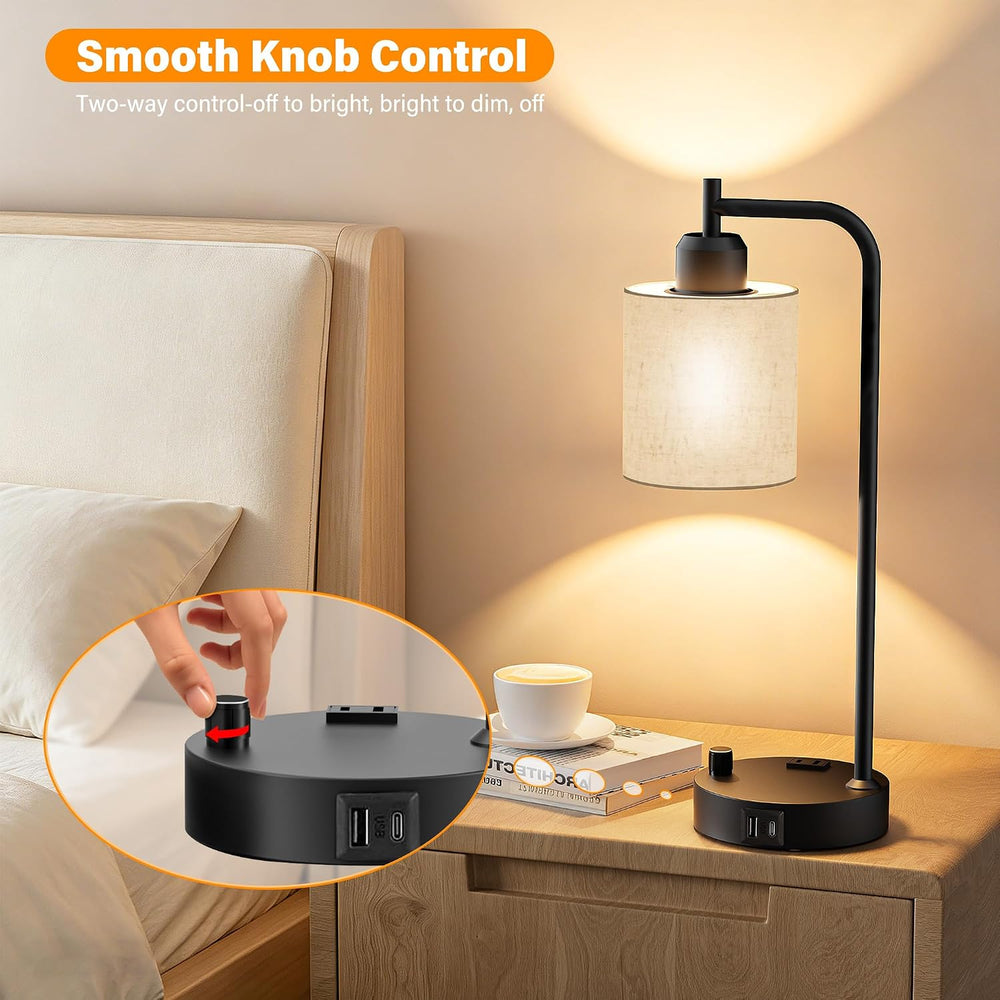 SIBRILLE Industrial Table Lamps with Linen Shade, Set of 2 Fully Dimmable Bed...