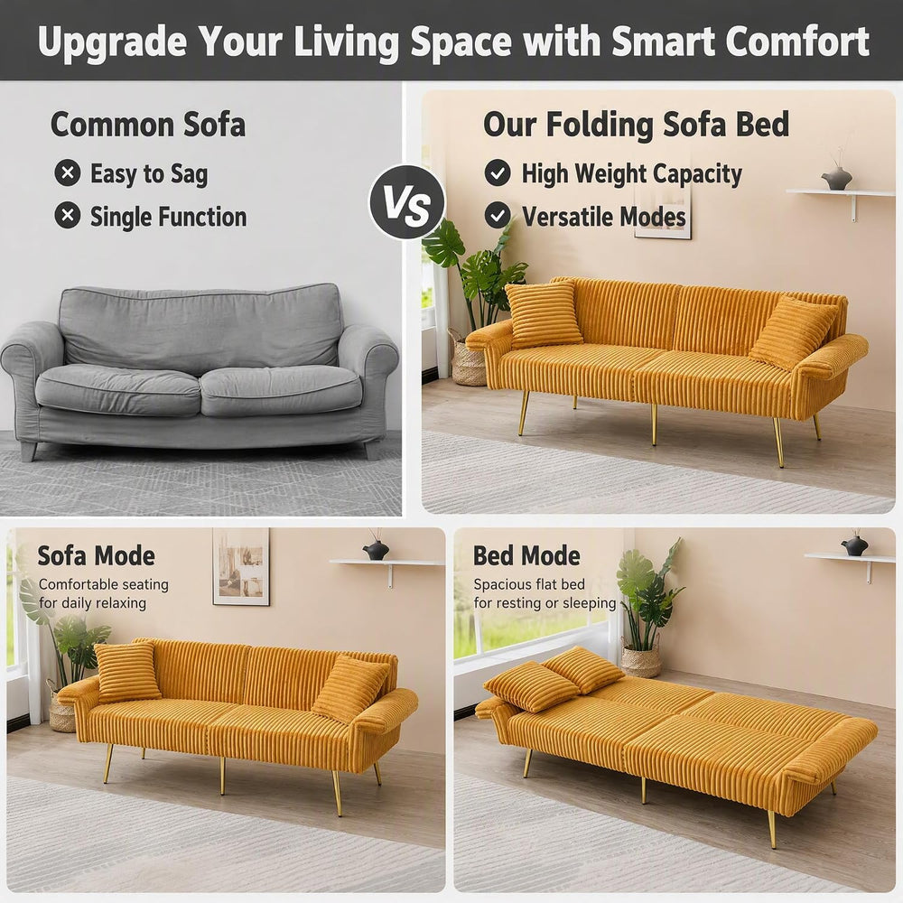 79" Convertible Sleeper Sofa Bed, 2-Seat Futon Couch with 2 Pillows