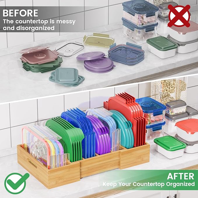 Kiasthome Expandable Bamboo Lid Organizers Inside Cabinet, Kitchen Cabinet - Image 6