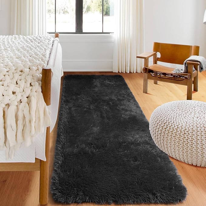 ONASAR Black Runner Rugs for Bedroom Living Room, 2x6 Bedside Fluffy Area Rug - Image 2