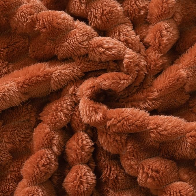 Puncuntex Burnt Orange Throw Blanket 108"×90" inches Fuzzy 3D Jacquard - Image 5