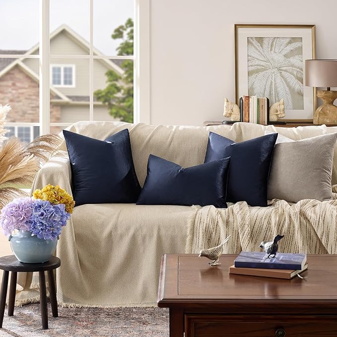 GIGIZAZA Navy Blue Velvet Pillow Covers 24x24, Square Solid Throw Pillow Covers - Image 2