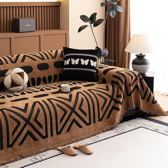 HANDONTIME Boho Couch Cover Geometric Striped Pet Covers by HANDONTIME