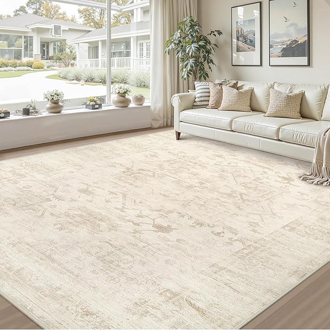 8x10 Area Rugs for Living Room: Vintage Boho Neutral Washable Rug Indoor Soft - Image 9