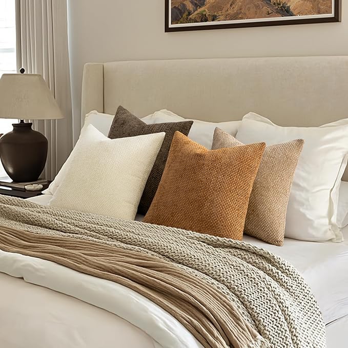 MIULEE Pack of 4 Brown Couch Throw Pillow Covers 18x18 Inch Soft Decorative - Image 4