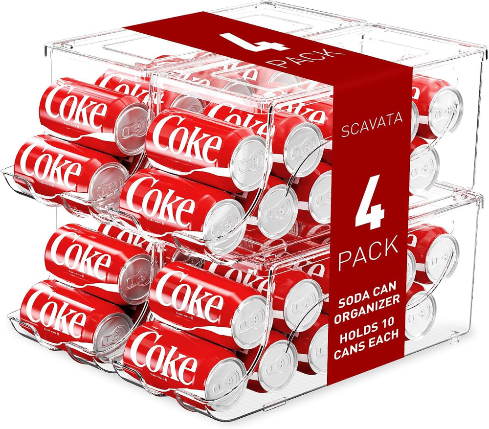 SCAVATA 4 Pack Stackable Refrigerator Organizer, Soda Can Dispenser Pop Cans