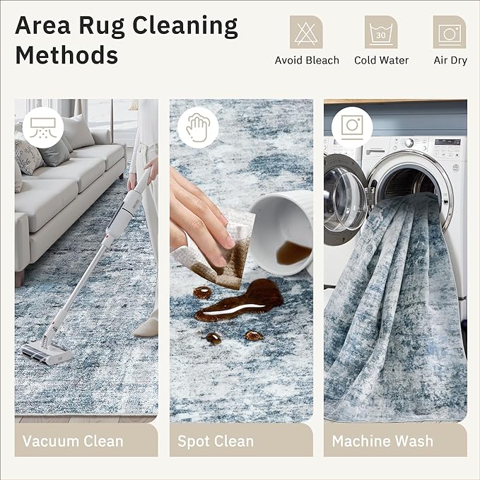 12x15 Washable Area Rug Blue/Grey Neutral Abstract Living Room Large Carpet Non - Image 9