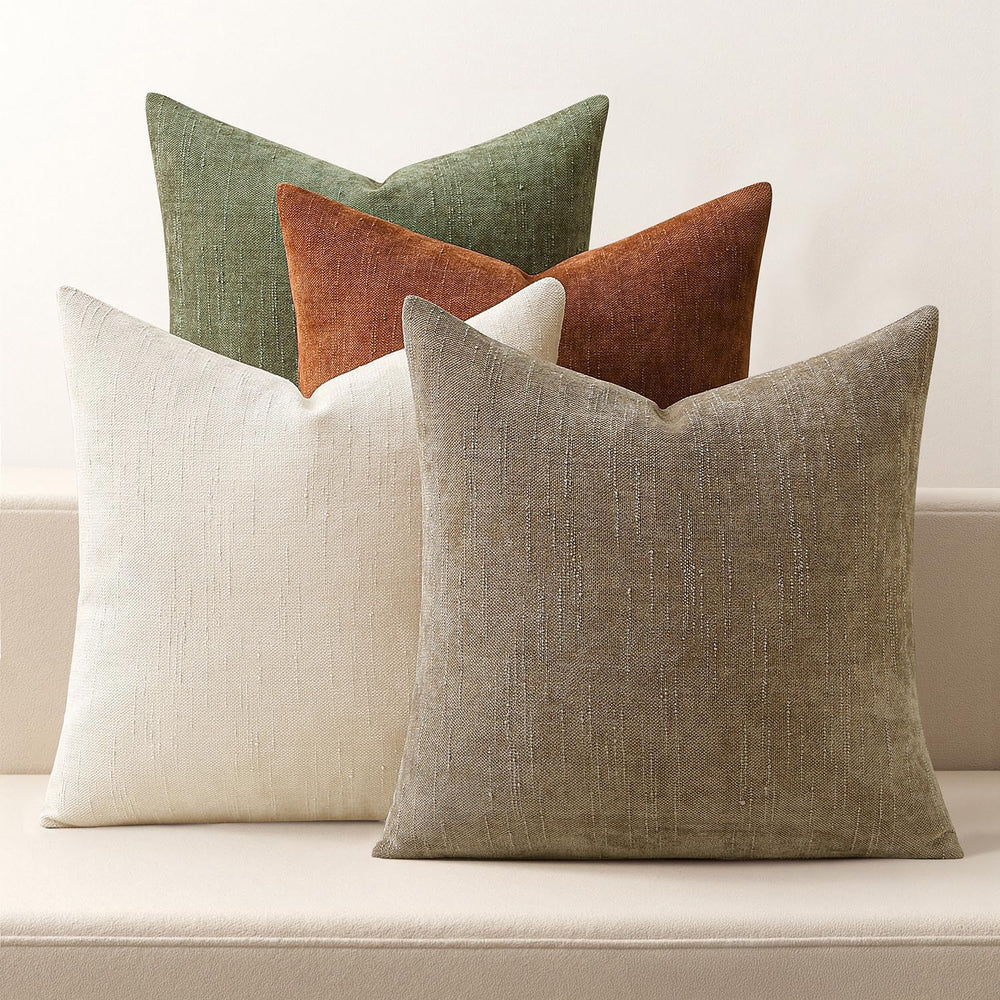 MIULEE Pack of 4 Fall Decorative Throw Pillow Covers 18x18 Inch Chenille Text...
