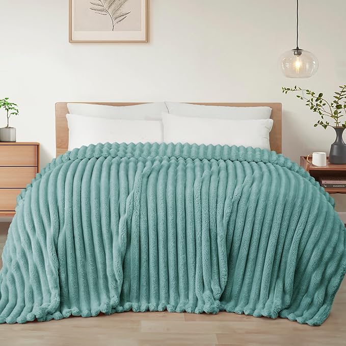 Exclusivo Mezcla Twin Size Flannel Fleece Blanket, Super Soft Striped Jacquard by ExclusivoMezcla