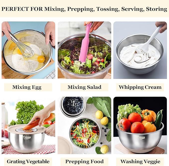 Wildone Mixing Bowls with Airtight Lids, with 3 Grater Attachments, Scale Marks - Image 4