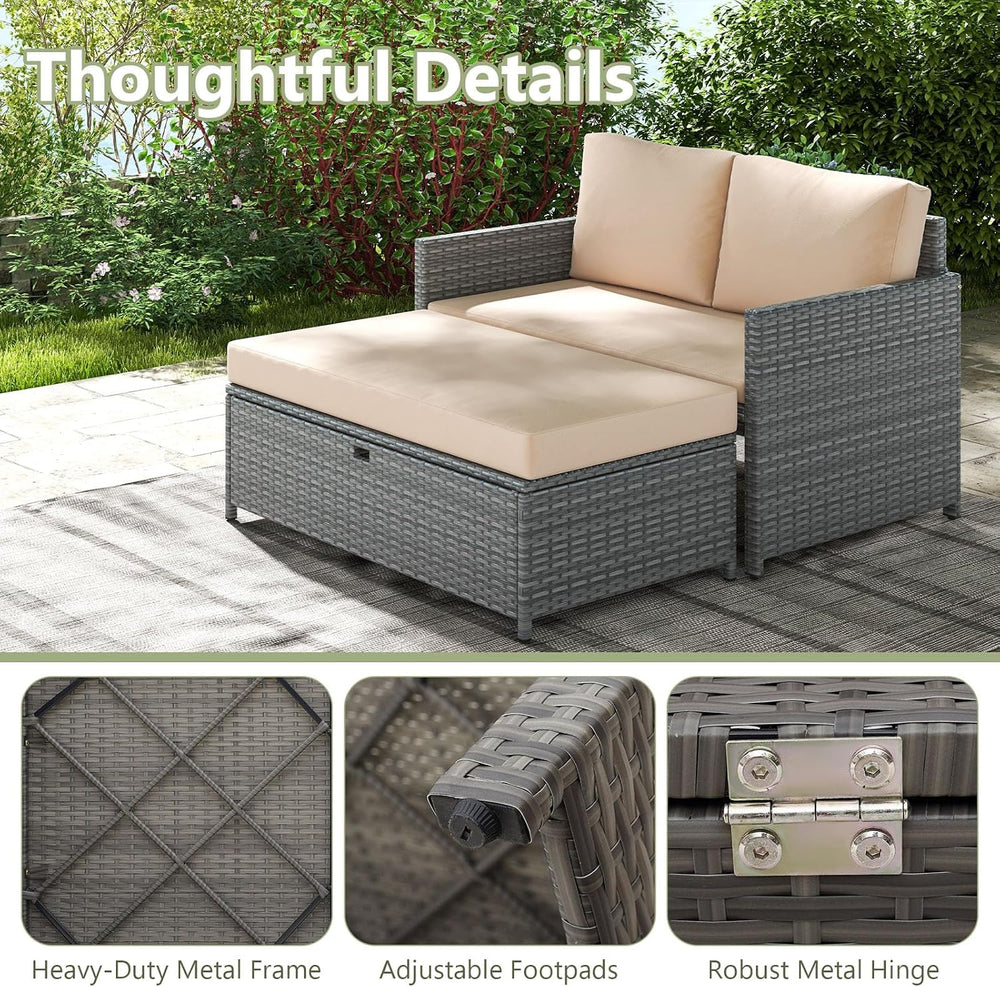 Tangkula Outdoor Rattan Daybed, Wicker Loveseat & 31 Gallon Storage Ottom...