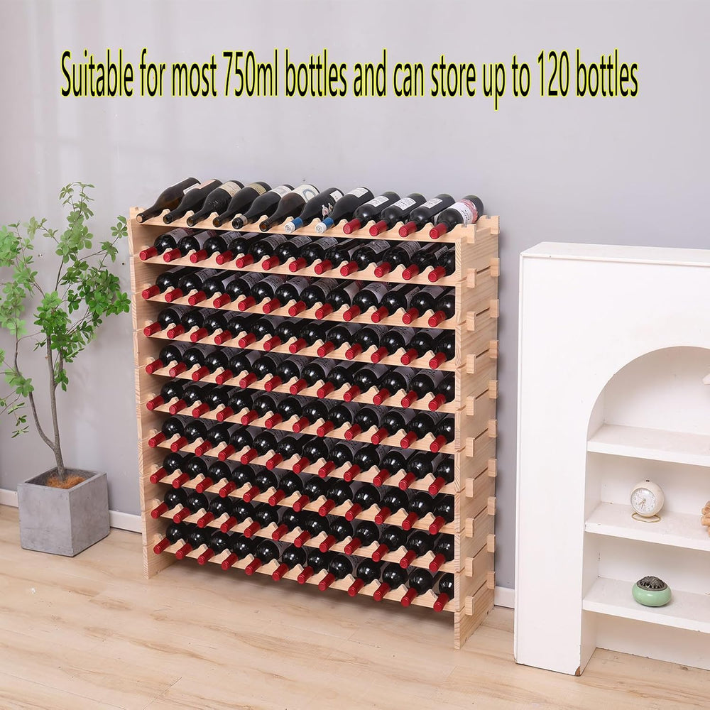Wood Stackable Storage Modular Wine Rack Cabinet 120 Bottle freestanding Floo...