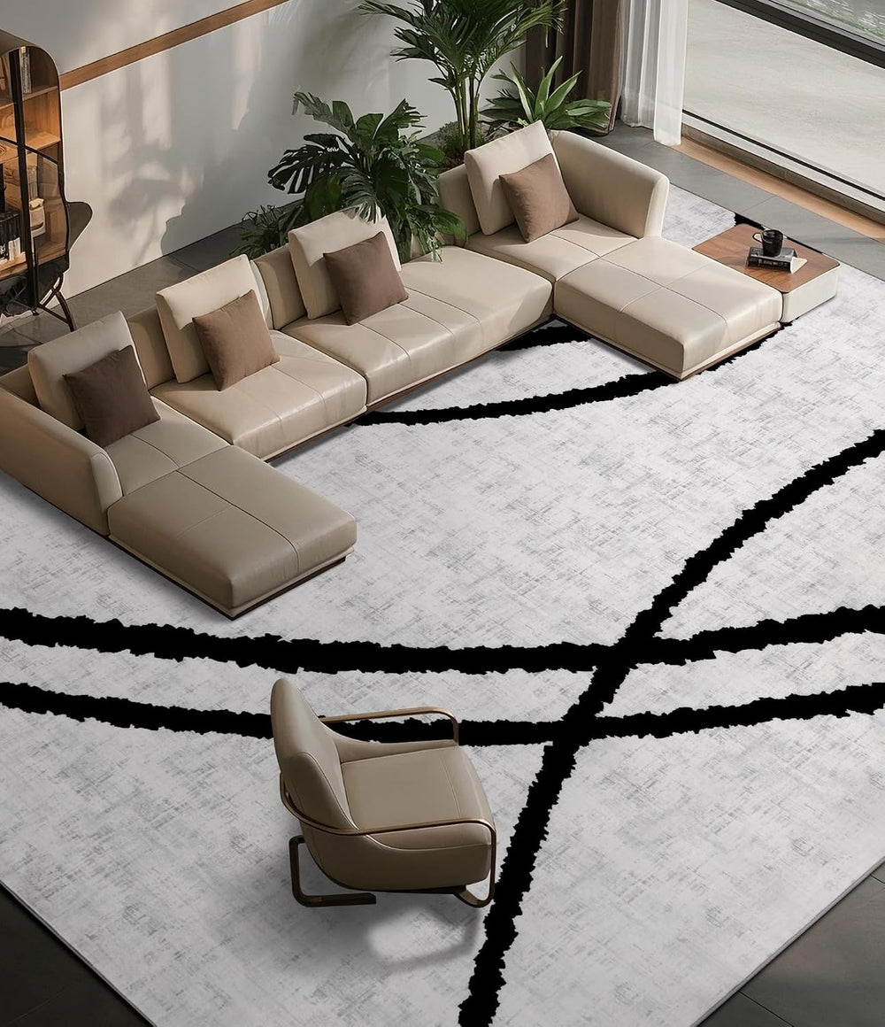 YIHOUSE Modern Area Rugs for Living Room, 8x10 Washable Black and White Rug, ...