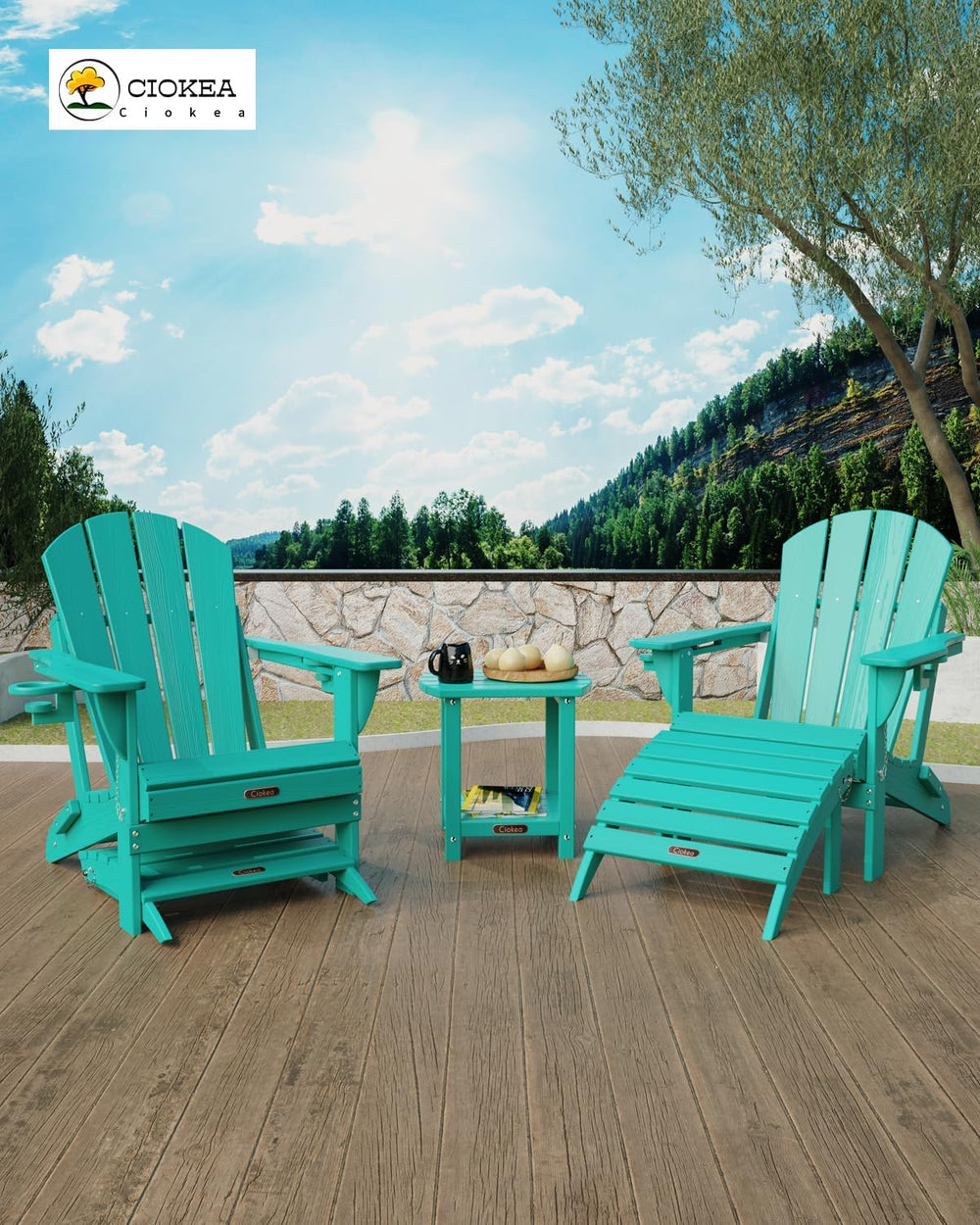 Ciokea Folding Outdoor Footstool for Adirondack Chair,Lake Blue