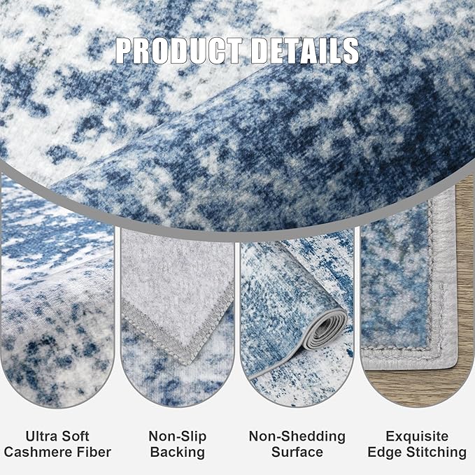 2.6'x8' Runner Rug Washable Rug;Modern Abstract Soft Thin Runner Rug Blue - Image 6