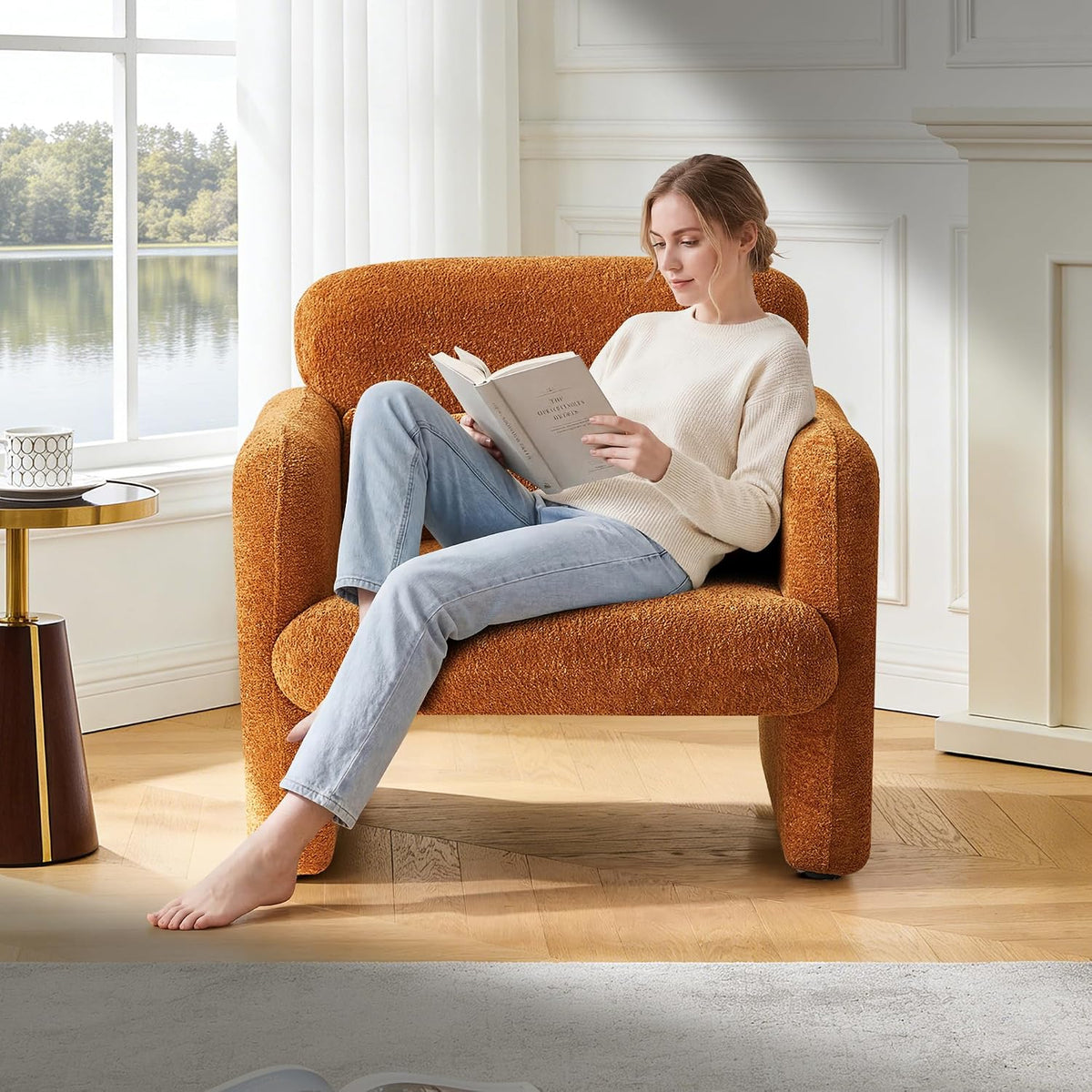 33.86" accent chairs, modern velvet fabric arm chair, main product view