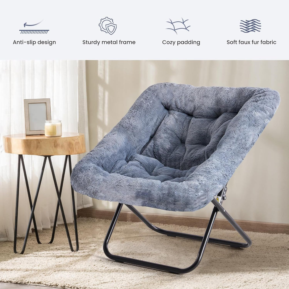 Simple Deluxe Oversized Square Moon Chair for Adults, Soft Faux Fur Folding L...
