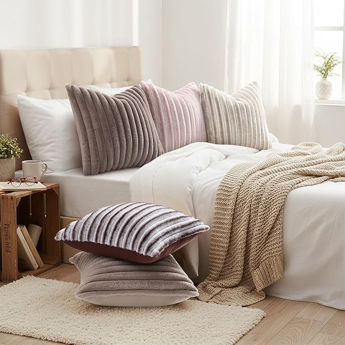 decorUhome Cozy Faux Fur Throw Pillow Covers 20x20 Set of 2 Decorative Soft - Image 4