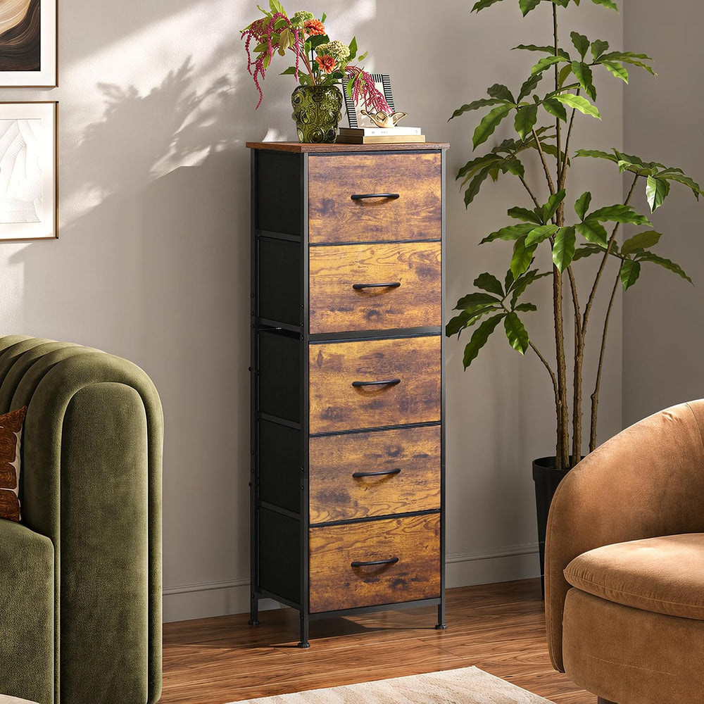 WLIVE Tall Dresser for Bedroom, 5 Drawer Dresser, Rustic Brown
