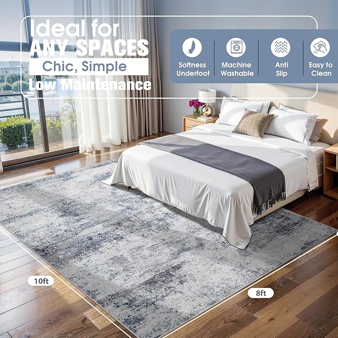 8x10 Area Rugs for Living Room Rug Washable: Abstract Large Rug for Dining Room - Image 2