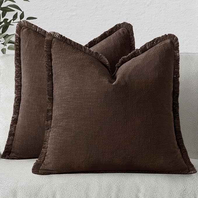MIULEE Decorative Throw Pillow Covers Neutral Linen Fringe Throw Pillows Set of by MIULEE