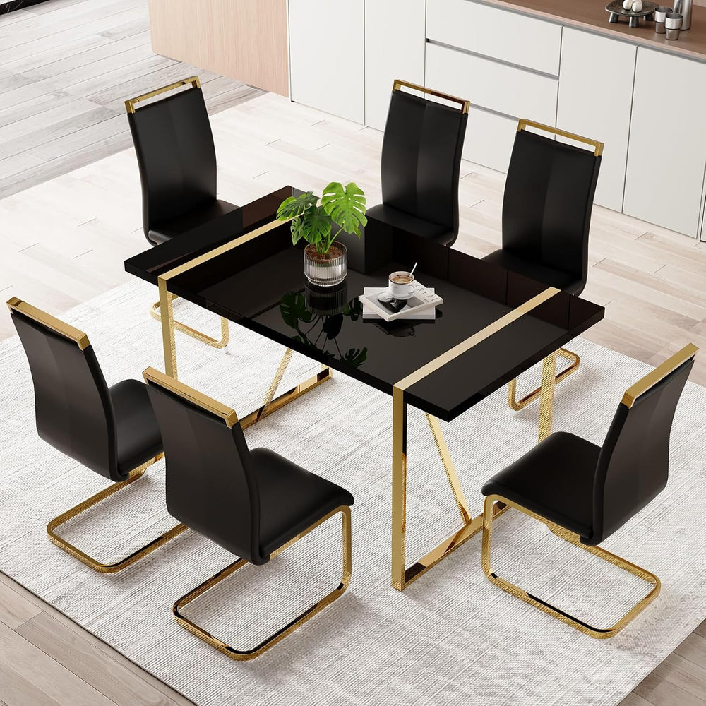 Modern Dining Table, 55'' Dining Room Table for 4-6 People, Black Woo...