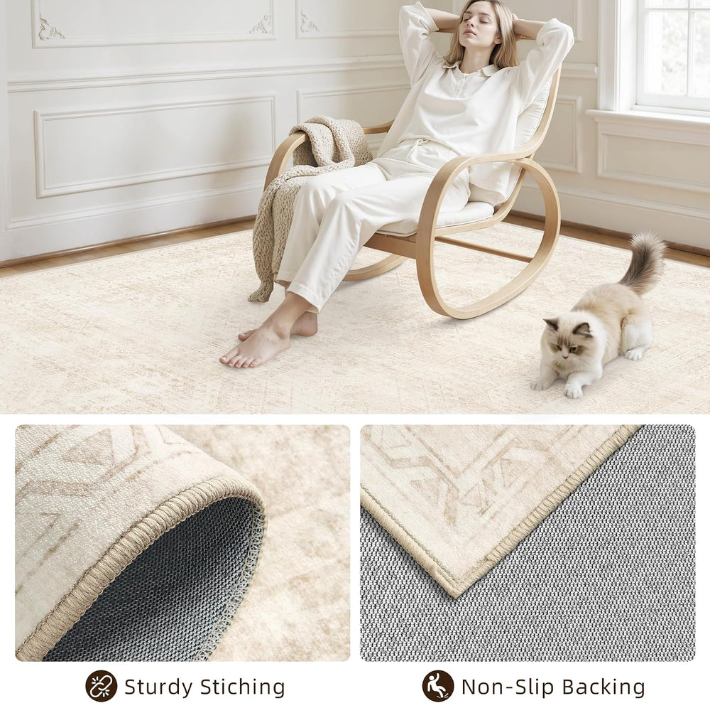 10x14 Area Rugs Living Room: Bedroom Neutral Washable Carpet Beige