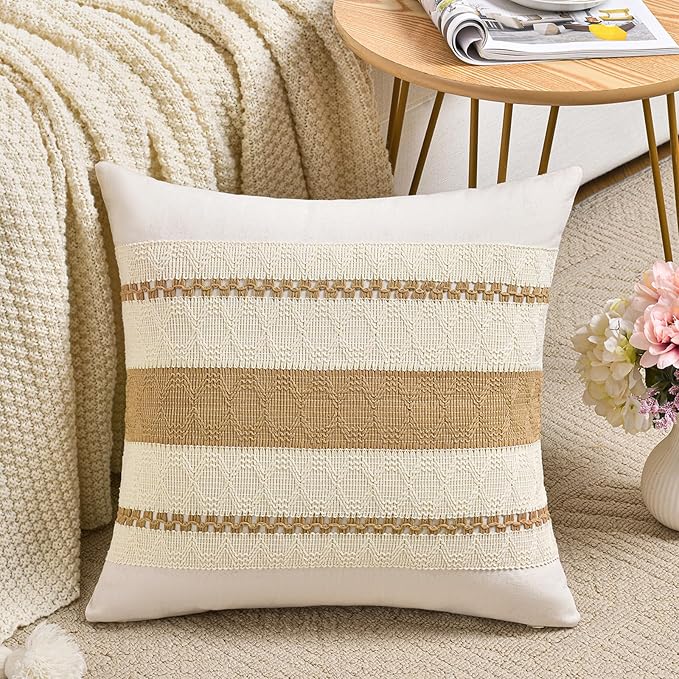 Fancy Homi Set of 1 Tan Neutral Decorative Throw Pillow Cover 18x18 Inch by Fancy+Homi