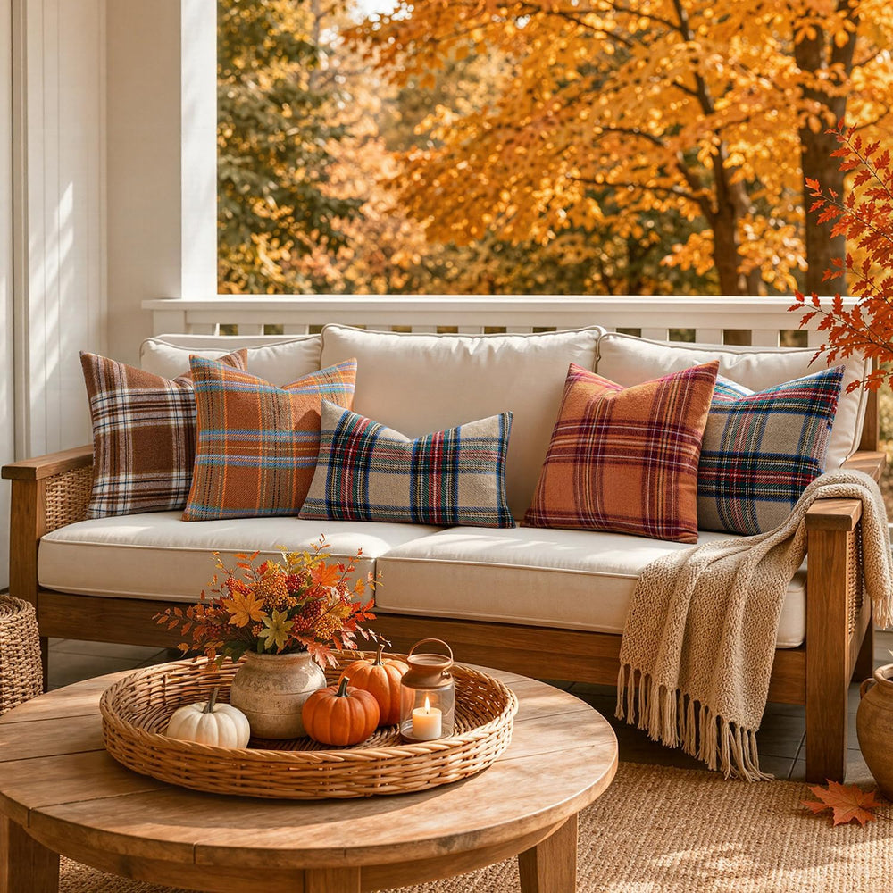 MIULEE Fall Plaid Decorative Pillow Covers Set of 2 16x16 Orange
