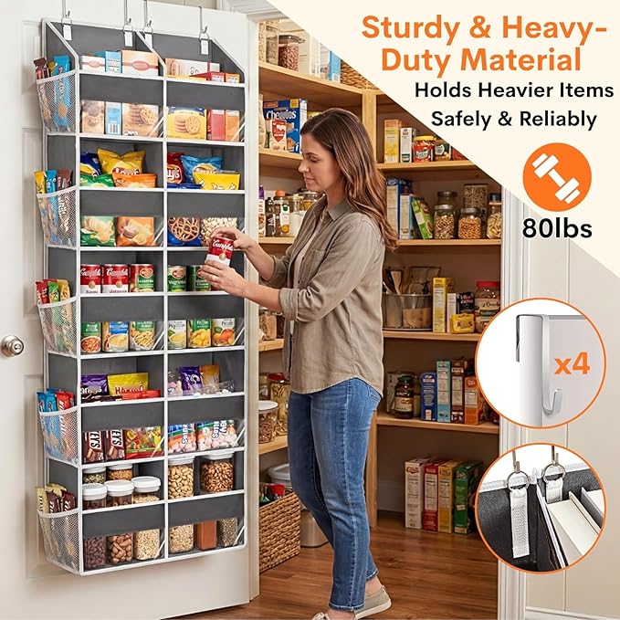 2 Pack Over the Door Organizer 5 Tiers, Extra Large Behind Door Storage of 10 - Image 3