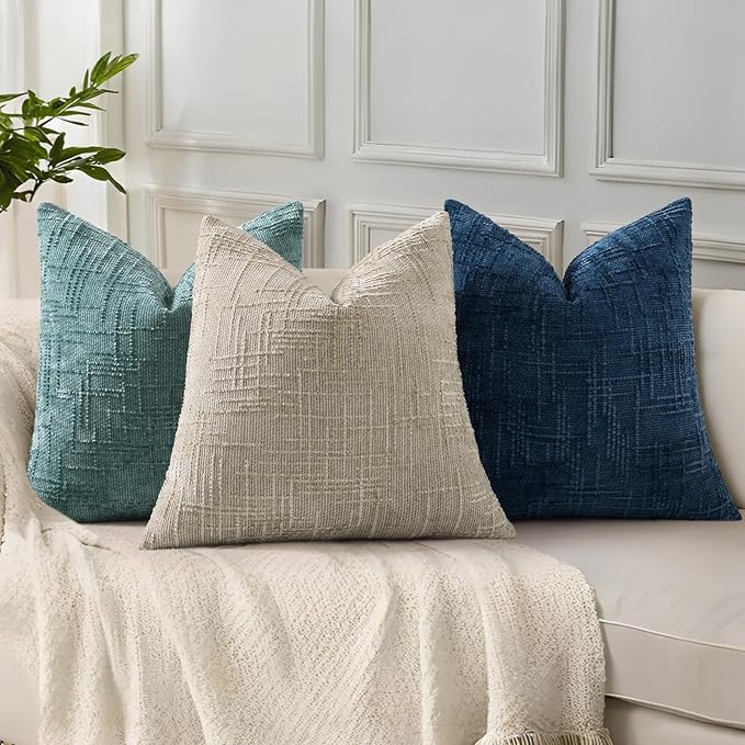 decorUhome Summer Teal Chenille Euro Sham Throw Pillow Covers 24x24 Set of 2 - Image 6