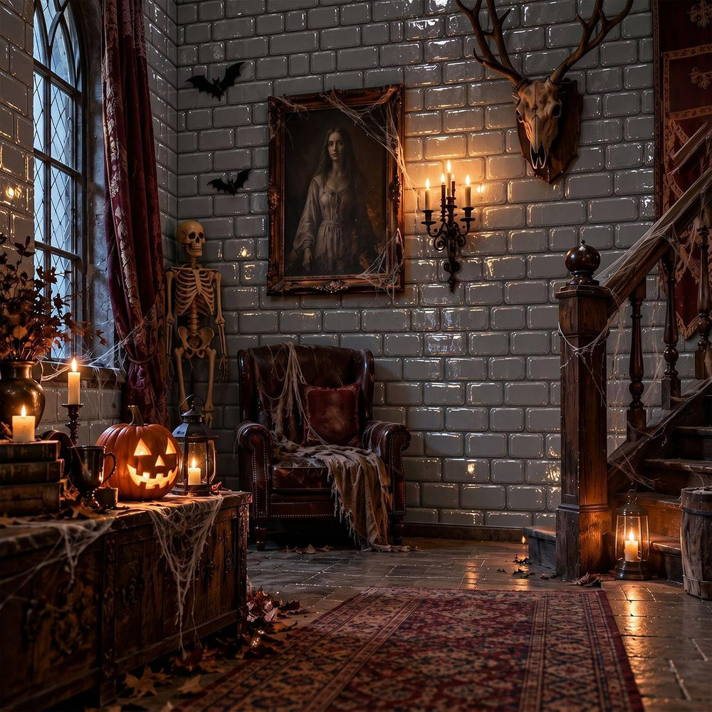 Tegeme 100 ft x 54 in Halloween Stone Wall Tablecloth Medieval Backdrop